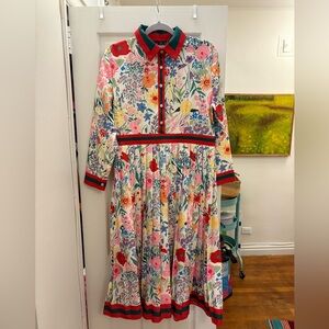 NWT Dalia MacPhee Floral Long Sleeve Dress pleated Midi dress